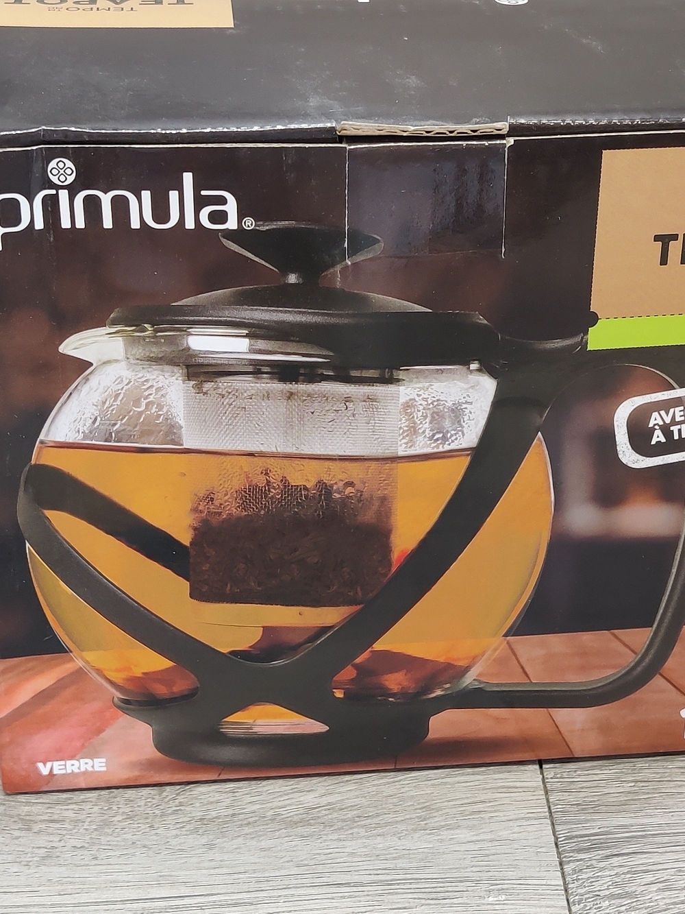 Primula Tempo Glass Teapot 40 oz / 1.18L Stainless Loose Leaf Infuser Black NIB